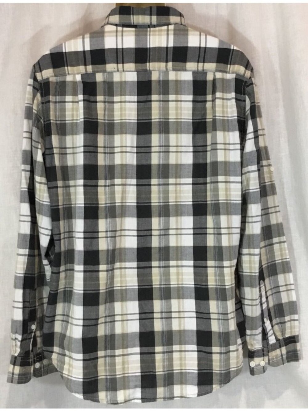 90 Grunge Button Down Shirt Mens L Neutral Gray Plaid Tailored Fit Cabincore VTG - Picture 3 of 12